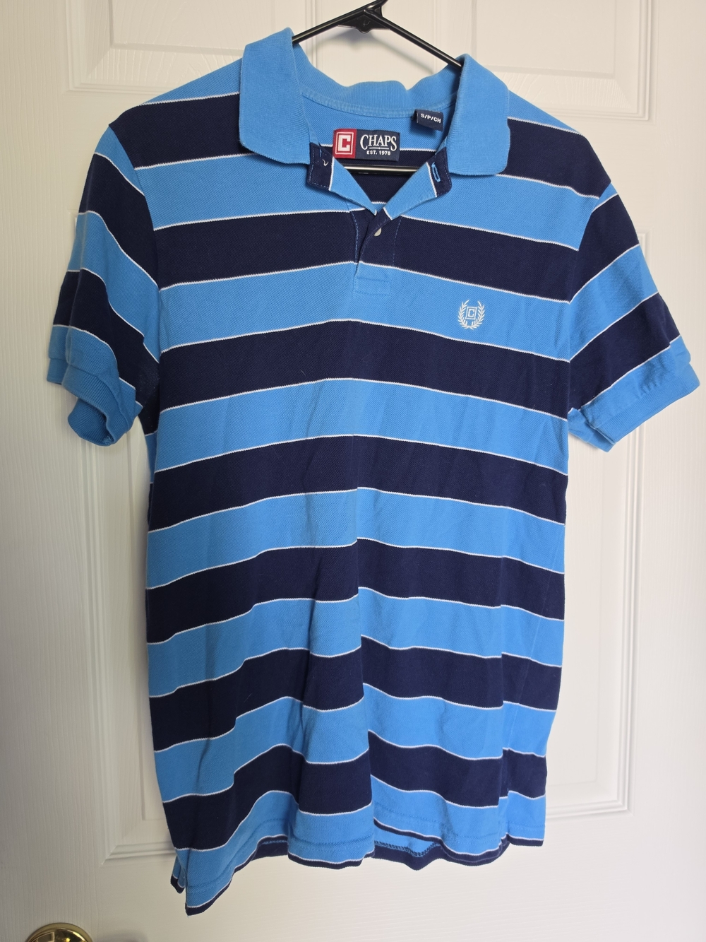 Chaps Men's Small Navy Blue Striped Cotton Polo Shirt